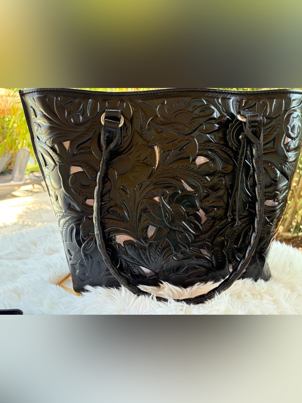 NWT GOrgEouS 🩷PATRICIA NASH🩷 Adeline Black Tooled Leather Tote/Crossbody - Picture 11 of 11